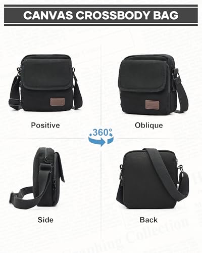WISEPACK Small Crossbody Bag for Men - Vintage Canvas Messenger Bag A4-845 Black