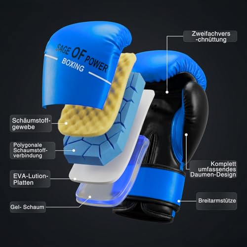 Kids Blue Boxing Gloves and Punching Mitts Set with Hand Wraps - 3-in-1 Martial Arts Gear