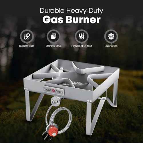 GasOne Stainless Steel Outdoor Propane Burner ? High Pressure Camp Stove with Adjustable Regulator & Steel-Braided Hose