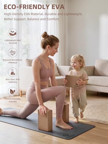 Brown Yoga Blocks 2 Pack - 9 x 6 x 3 Inches Exercise & Pilates Blocks