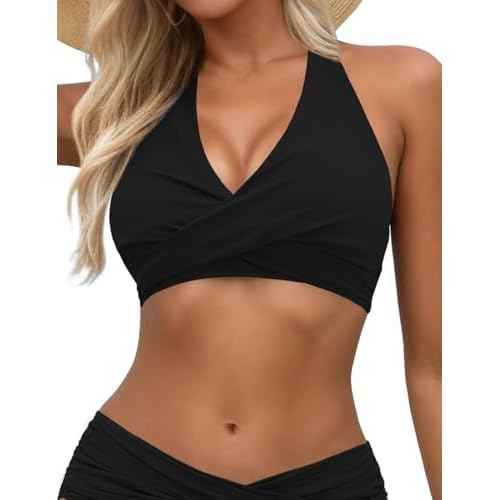 Zilcremo Bikini Tops for Women Twist Front Bikini Top Push Up Padded 2025 Halter Bathing Suit Tops Only
