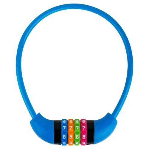 Bike Lock Cable, Bicycle Cable Lock with 4 Digit Combination & Large Lock Head, Resettable Kids Bike Cable Lock, 2 Ft x ?0.45 in, Lock for Bike, Scooter, Skateboard, Motorcycle, E Bike (Bule)