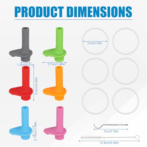 6pcs BPA-Free Silicone Replacement Straw & Gasket Set for Water Bottles - Red, Orange, Blue, Pink, Grey, Green