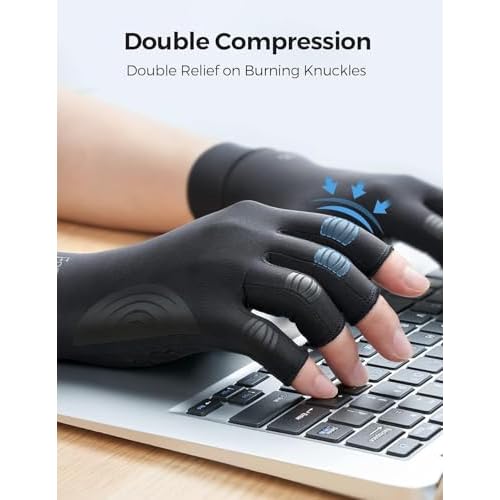 FREETOO Copper Arthritis Gloves for Pain Relief, Strengthen Compression Gloves to Alleviate Hand Pains,Swelling, Fingerless Computer Typing Gloves for Rheumatoid, Tendonitis Women/Men S-Size