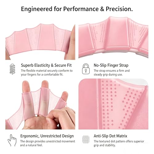 Pink Silicone Swimming Gloves for Resistance Training & Water Fitness - Unisex