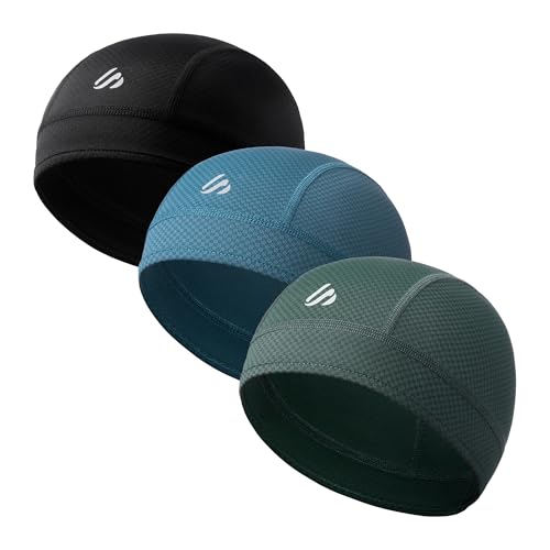 3-Pack Comfortable Skull Cap Cooling Helmet Liners for Men Women - Black Green Blue