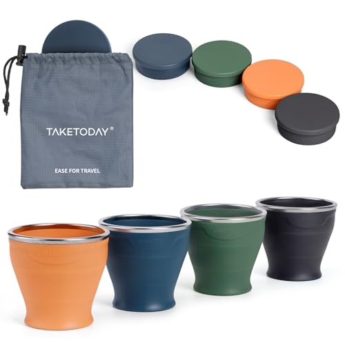 TakeToday Collapsible Travel Cup 8oz - Dark Green, Charcoal, Navy & Orange 4-Pack