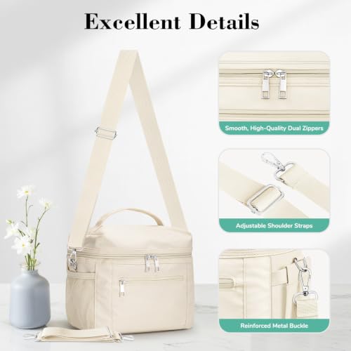 DALINDA Insulated Lunch Box Women Men Leak-Proof Cooler Lunch Bag Beige 13L
