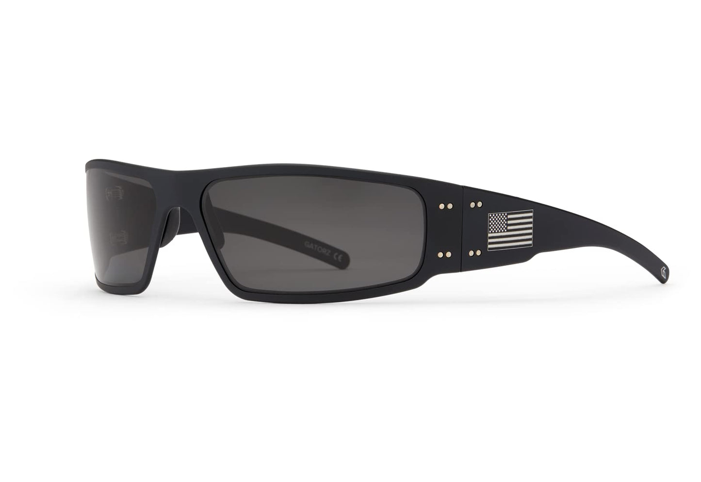 Gatorz Magnum Sunglass, Black Anodized Frame, Silver American Flag, Smoke Polarized Lens - Made in the USA - GZ-01-041