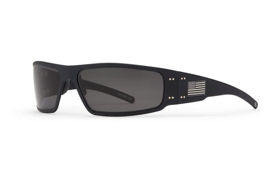 Gatorz Magnum Sunglass, Black Anodized Frame, Silver American Flag, Smoke Polarized Lens - Made in the USA - GZ-01-041