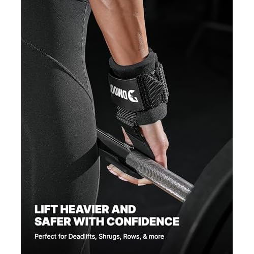 DMoose Fitness Weight Lifting Hooks (Pair) for Deadlifts, Pull Ups, Rows & Shrugs - Anti-Rip Nylon Strap Hand Grips with Thick Wrist Padding - Heavy Duty Wrist Straps for Weightlifting & Gym Workouts