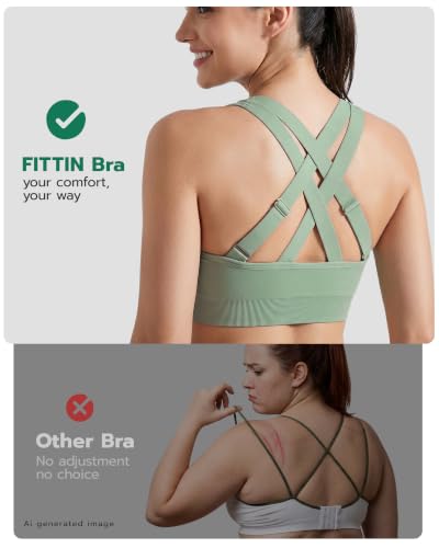 FITTIN Adjustable Sports Bra for Women 3X-Large Black Green Grey Support