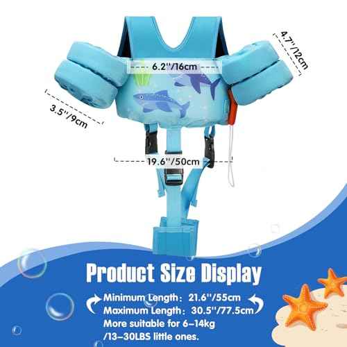 MoKo 13-20-30lbs Toddler Floaties Arm Floaties, Toddler Swim Vest Cartoon Swim Arm Band for Kids with Crotch Strap Pool Float Vests Sleeves Shoulder Straps Learn to Swim, Lignt Blue & Double Shark