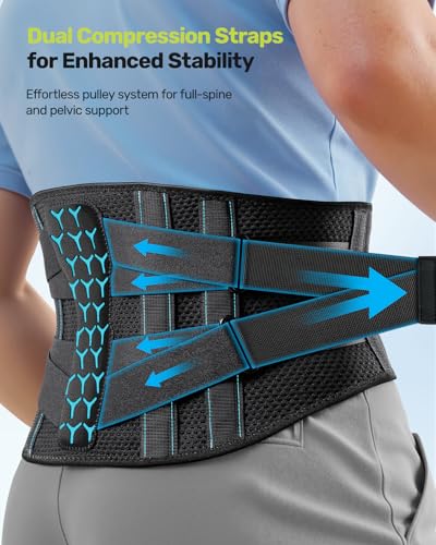 Lumbar Support Back Brace for Lower Back Pain Relief - Black, Large (Waist 39.4-45.3")