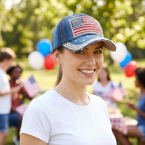 American Flag Baseball Cap - Patriotic Rhinestone Trucker Hat C-101