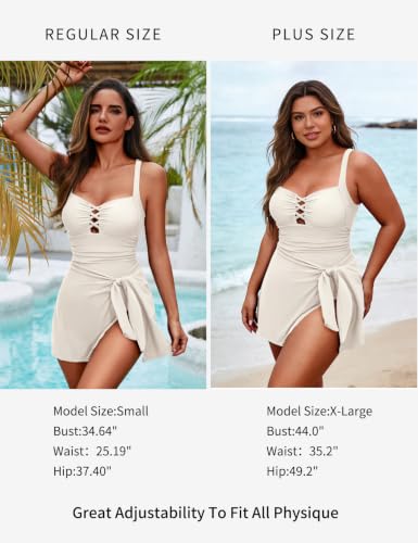 Women’s Tummy Control One-Piece Swim Dress - Medium Beige Variation