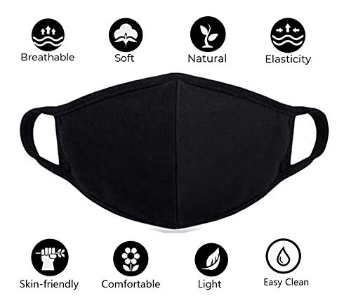Black Face Mask Cloth Reusable for Adults - Comfortable & Windproof - Black