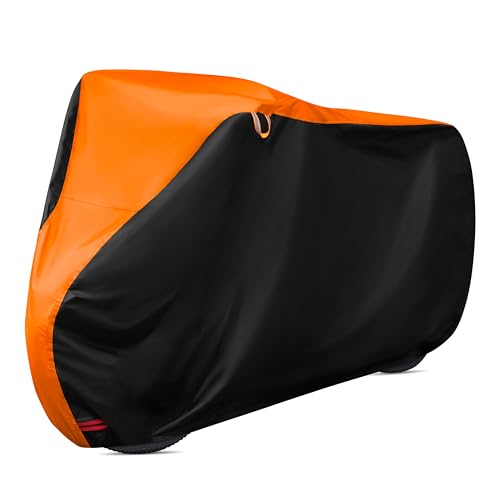 Outdoor Waterproof Bike Cover 79x27.5x44 Inches with Lock Holes & Storage Bag - Black & Orange