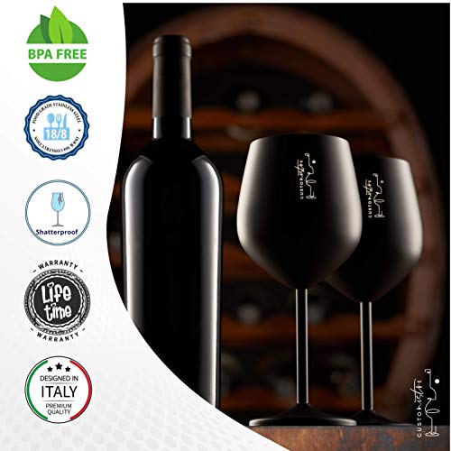 Black Stainless Steel Wine Glass Set of 2 - Unbreakable 18 oz Travel & Outdoor Wine Glasses