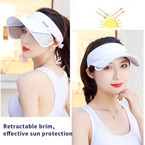Women’s Summer Sun Visor Hat - Adjustable Golf Cap with Retractable Brim, UV Protection, White 7