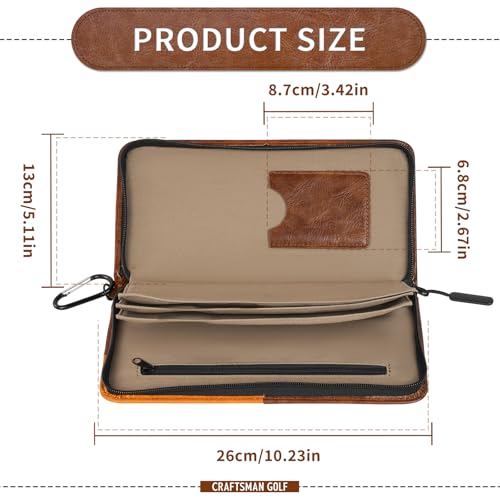 Golf Glove Keeper Pouch with Zipper Pocket and Hanging Hook - Light Brown