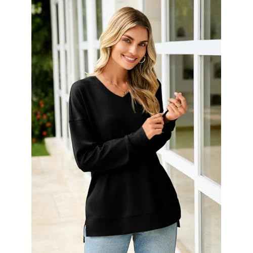 Glamaker Women's Long Sleeve V Neck Sweatshirt Air Essentials Soft Loose Pullover Sweatshirts