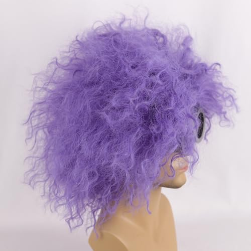 QACCF Purple Culry Fluffy Men Women Lavender Goggle Halloween Costume Cosplay Wig (Two Eyes Set)
