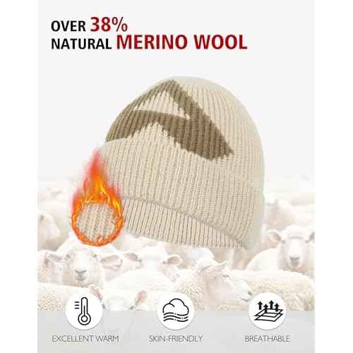 Pioneer Camp Mens Merino Wool Beanie Hats Thick Knit Winter Hat Cold Weather Skull Cap Hiking Skiing Climbing Casual Outdoor