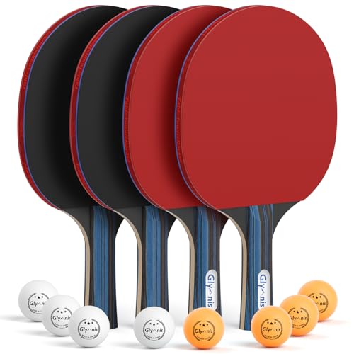 Glymnis Ping Pong Paddles Set Table Tennis Rackets with Balls, Storage Case for Indoor Outdoor Table Tennis Paddle Game Accessories