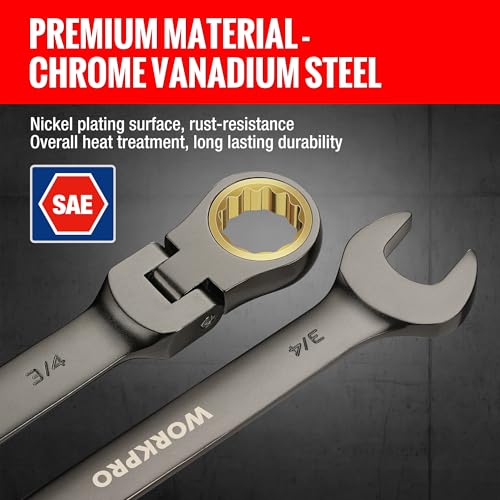 WORKPRO 8-Piece Ratcheting Combination Wrench Set SAE Nickel Plated - Durable & Versatile