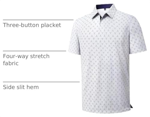 Mens Polo Shirts Dry Fit Breathable Printed Golf Shirt Summer White XL - Alimens & Gentle