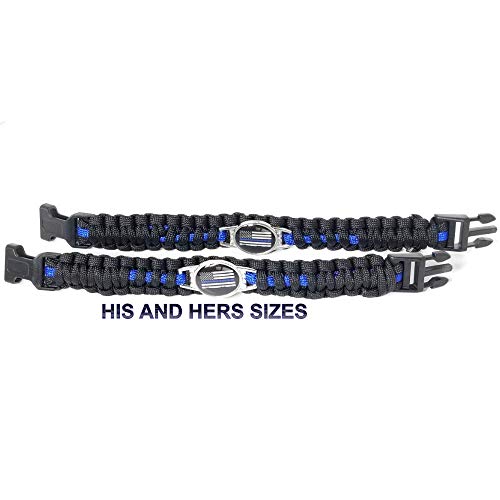 Large 9 Inch Thin Blue Line Police Support Paracord Bracelet - Black & Blue, Survival Wear