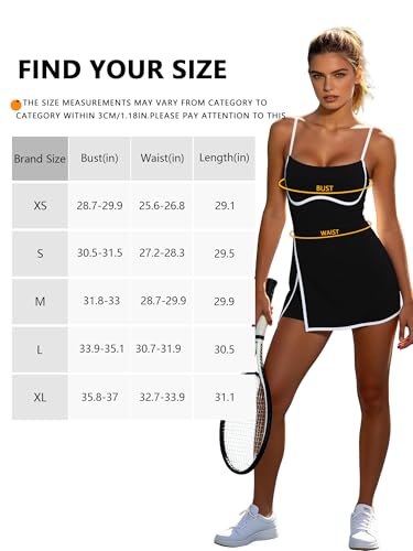 Women's Athletic Tennis Dress with Built-in Shorts & Removable Bra - Medium Black
