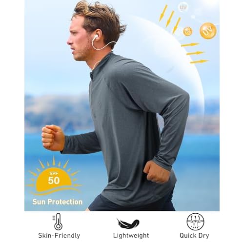 Roadbox Quarter Zip Pullover Men Sun Shirts, Running Workout Long Sleeve UV Shirt, UPF 50+ Quick Dry Athletic Rash Guard