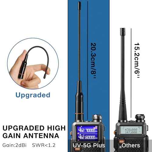 [Chirp Compatible] BAOFENG UV-5G Plus GMRS Handheld Radio, Long Range Rechargeable 5W Two Way Radio, 999 Channels, with NOAA Weather Receiving, 2500mAh Battery USB-C Port, 8" & 15.5" Antennas, 2 Pack