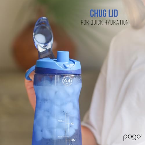 Large 64oz Plastic Water Bottle with Chug Lid & Carry Loop - Blue