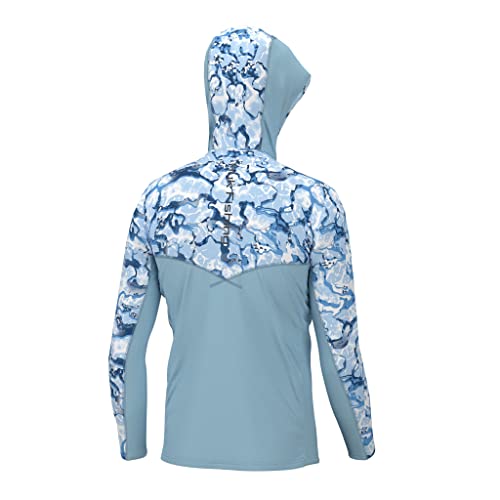 Men's Icon X Pattern Hoodie with Sun Protection - Large Inside Reef Azure Blue