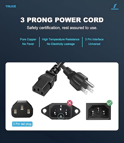 6 Feet 3 Prong AC Power Cable for Treadmill - Universal Compatibility