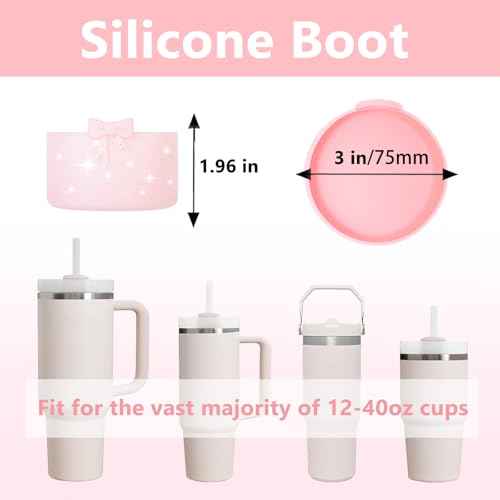 Bow Silicone Boot for StanleyTumbler 20-40oz& Owala Water Bottle 24oz& IceFlow 20oz 30oz& Hydroflask Water Bottle 12-24oz Anti-Slip Sleeve for Stanley Cup Accessories