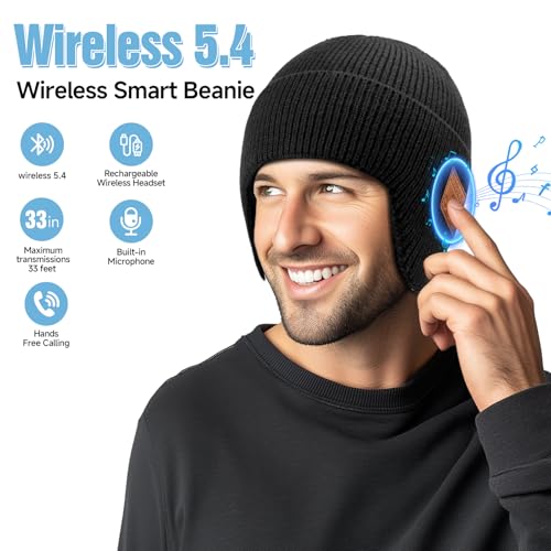 Wireless Beanie Hat with Bluetooth, Rechargeable Headphone Beanie Cap, Windproof Winter Knit Cap, Crystal Clear Hands-Free Calling, Immersive Music Playback, All-Day Comfort