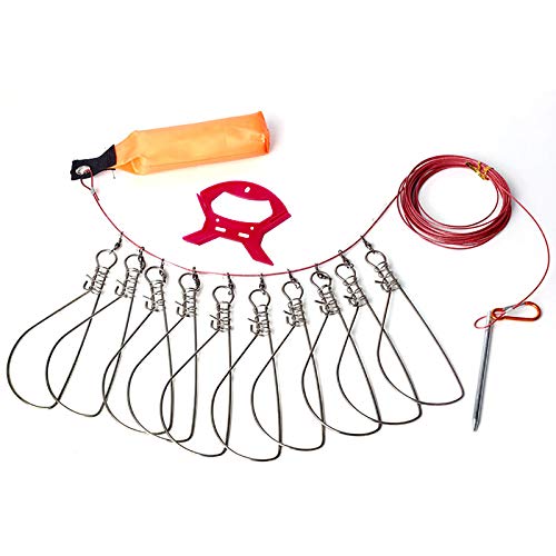 Fish Stringer Kit 5M with 10 Buckles, Stainless Steel Live Fish Lock & Float