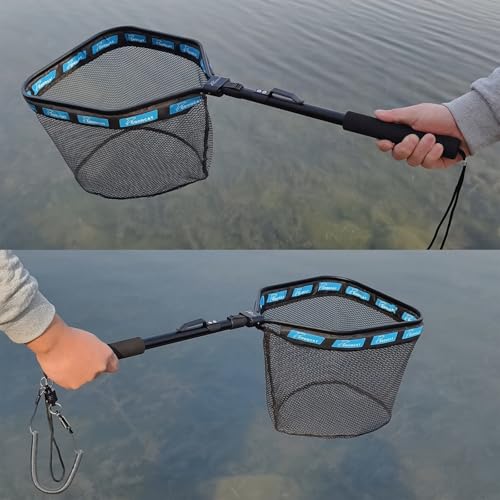 Square-Extend 32.5 Inch Floating Fishing Net with Magnetic Release - Foldable Kayak Landings