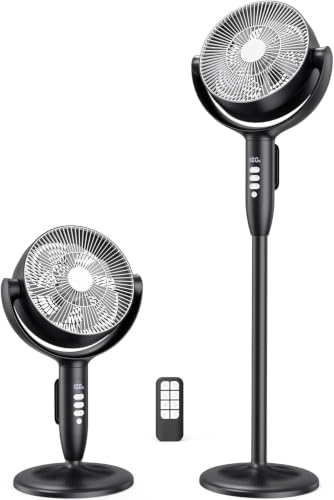 Cordless Rechargeable Pedestal Fan with Remote Control - Black, 12000mAh Battery