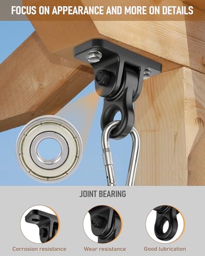 Heavy Duty Porch Swing Hangers Kit - 2 Pack Black Swing Hardware Hooks