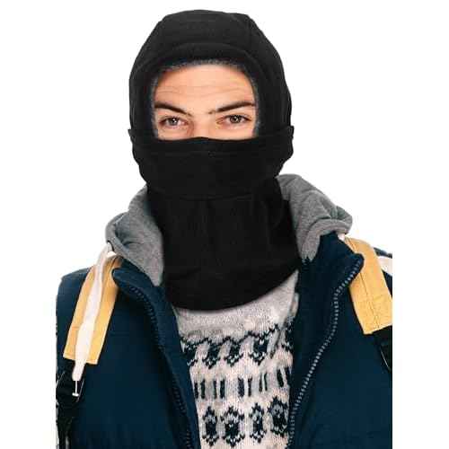 Geyoga Winter Fleece Balaclava Hat for Men Women Full Face Covering Scarf Hood Ski Mask with Drawstring