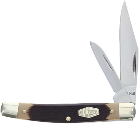 Old Timer 33OT Middleman Jack 5.7in S.S. Traditional Folding Knife with 2.4in Clip Point Blade and Sawcut Handle for Outdoor, Hunting, Camping and EDC,Brown