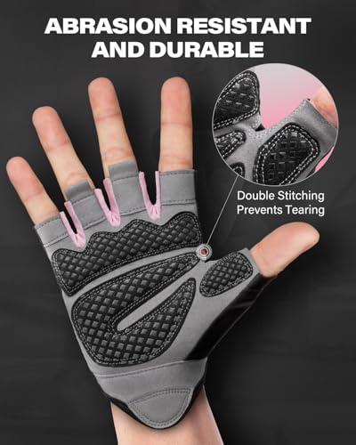 VINSGUIR Workout Gym Gloves with Grip Foam Padding - Black Pink, Medium