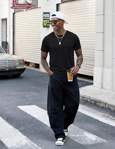 Men's Short Sleeve Muscle Gym T-Shirt - Large Black Athletic Cotton Top