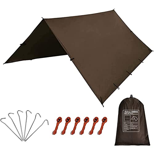 KALINCO Waterproof Camping Tarp Tent Hammock Rain Fly 13x13ft - Multi-Functional Shelter with Variations Coffee 4x4m