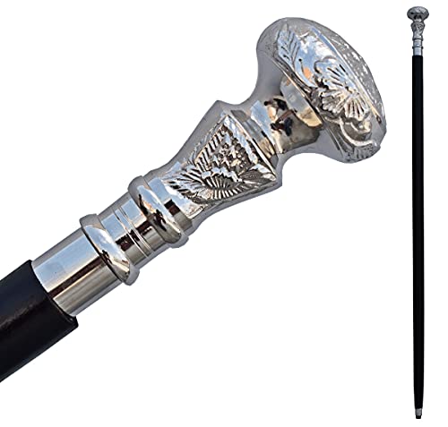 Vintage Wooden Walking Cane with Brass Handle - Adjustable Victorian Style Stick for Men & Women